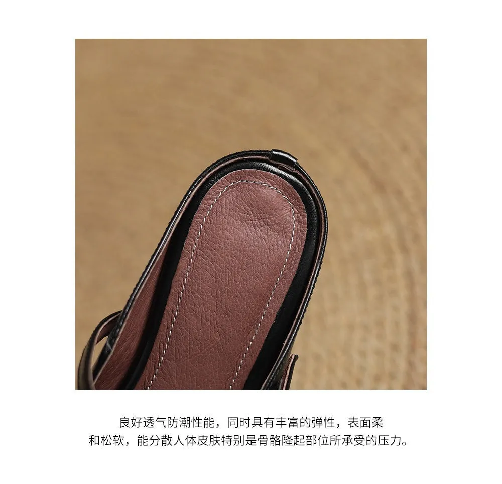 Cowhide woven openwork comfortable Roman style breathable closed toe backless sandals plus size women's shoes