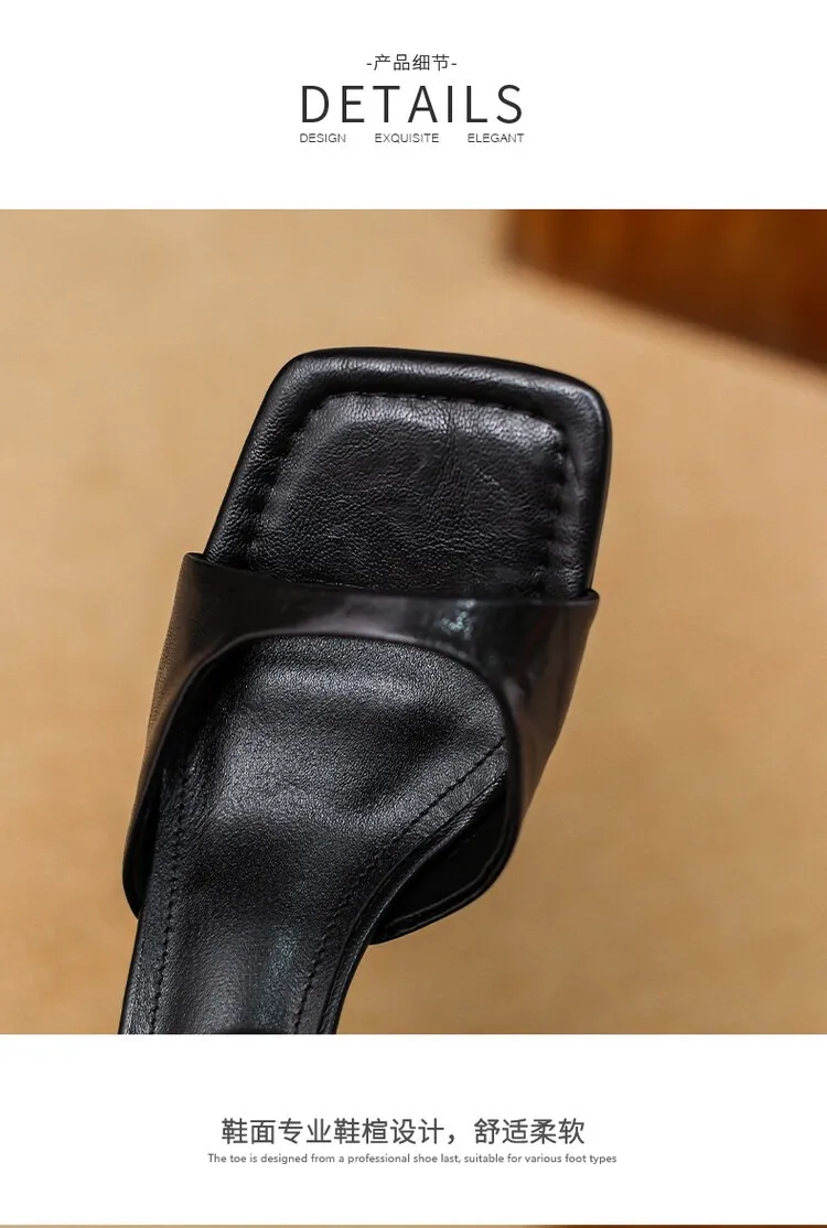 French retro square toe peep-toe sandals with a single buckle, simple square toe open-toe chunky heel women's shoes