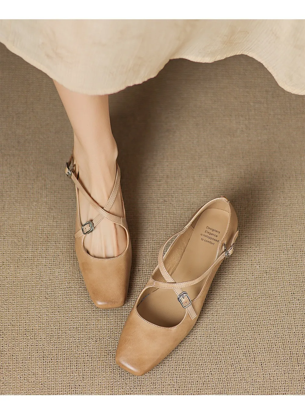 Plus-size early spring Mary Jane shoes with chunky heels, made of first-layer washed cowhide, with buckles.