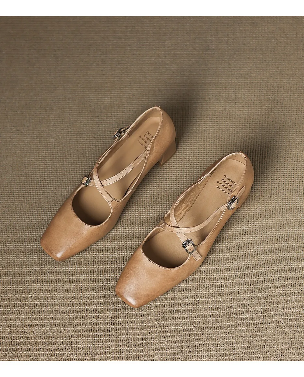 Plus-size early spring Mary Jane shoes with chunky heels, made of first-layer washed cowhide, with buckles.