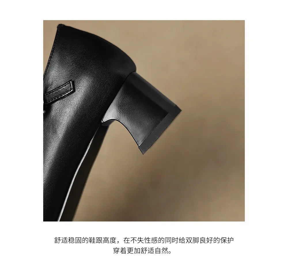 Plus-size early spring Mary Jane shoes with chunky heels, made of first-layer washed cowhide, with buckles.