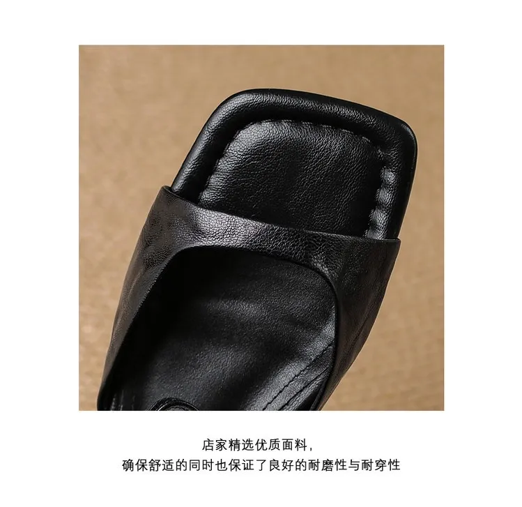 Flat, low-heeled, French retro buckle strap peep-toe sandals, summer simple square toe open-toe women's shoes