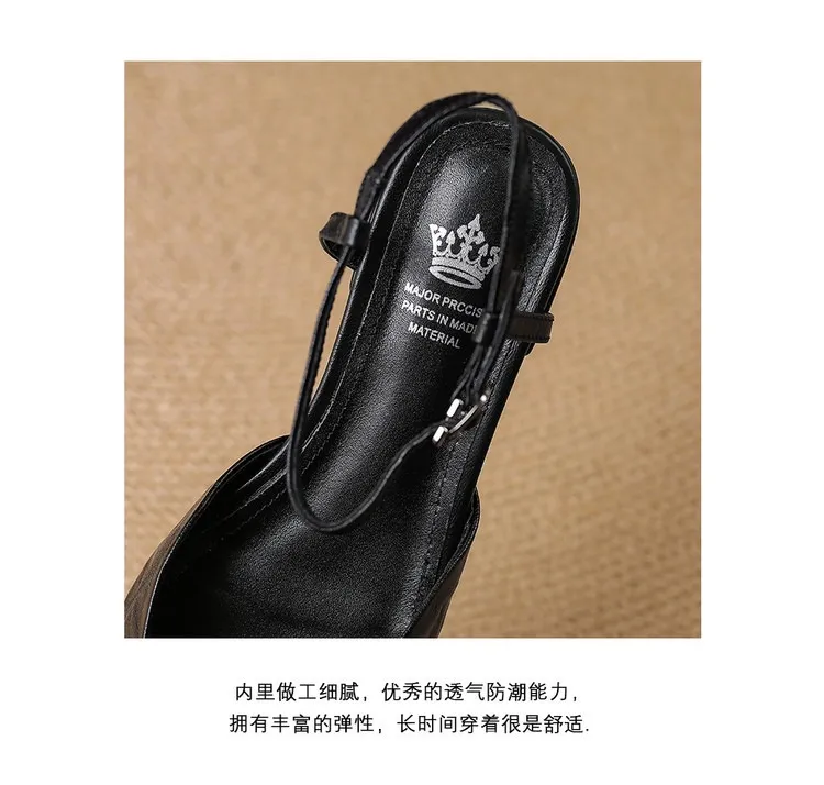 Flat, low-heeled, French retro buckle strap peep-toe sandals, summer simple square toe open-toe women's shoes