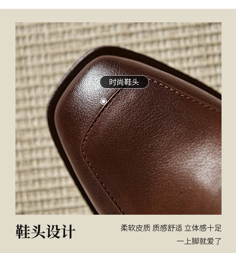 Women's slippers, summer fashion, suitable for spring and summer, British style, chunky heel, genuine leather, plus size