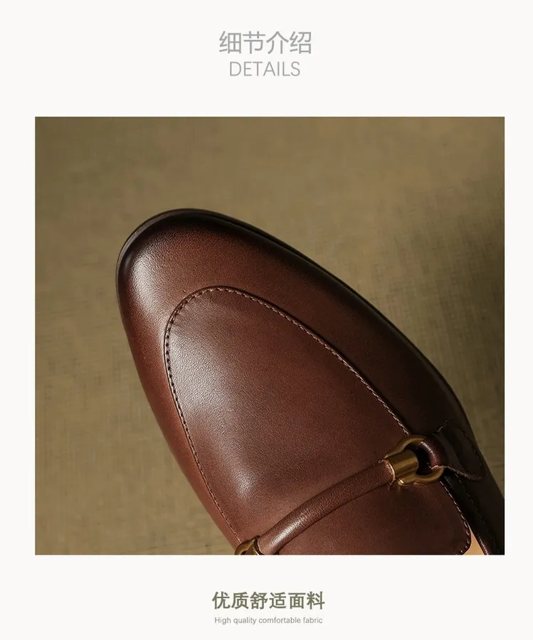 Early spring single shoes, round toe, chunky heel, mid-heel, slip-on, off-white, black, brown.