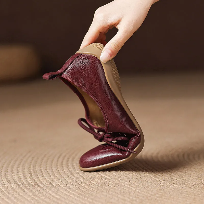 Early spring single shoes, round toe, flat, lace-up, comfortable and soft sheepskin women's shoes, 1-15p