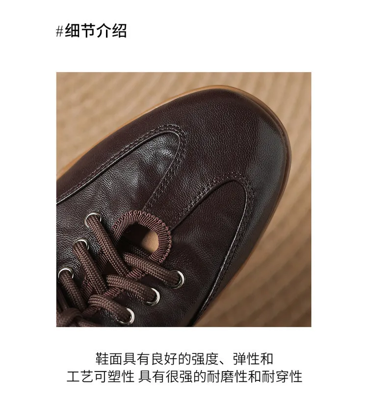 Early spring single shoes, round toe, flat, lace-up, comfortable and soft sheepskin women's shoes, 1-15p