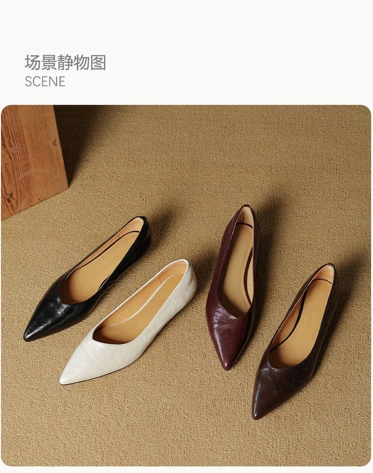 Autumn soft top-grain sheepskin comfortable wedge heel women's shoes low heel pointed toe shallow mouth plus size