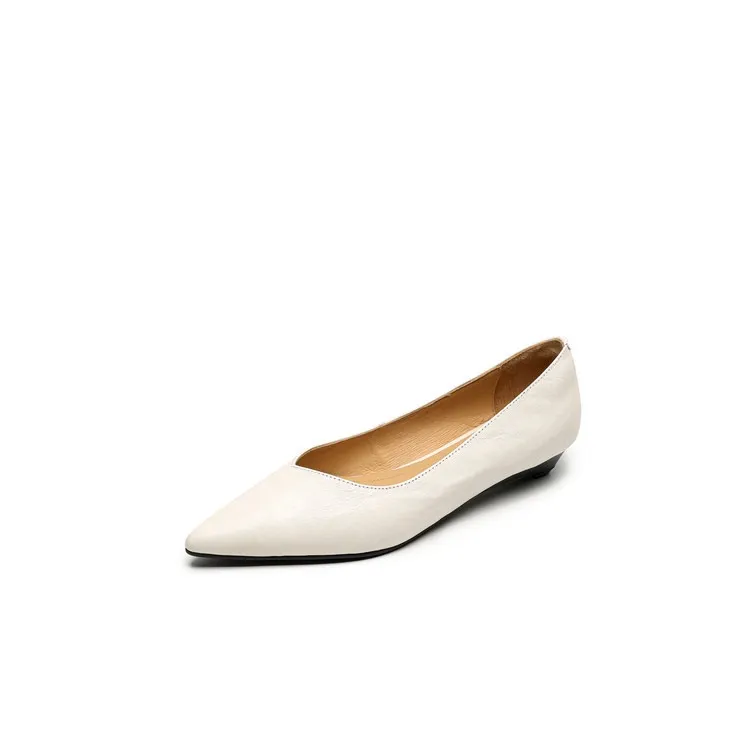 Autumn soft top-grain sheepskin comfortable wedge heel women's shoes low heel pointed toe shallow mouth plus size