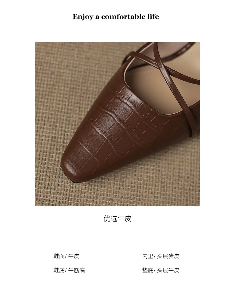 Retro low-heeled crisscross strap sexy fashion sandals in off-white and brown