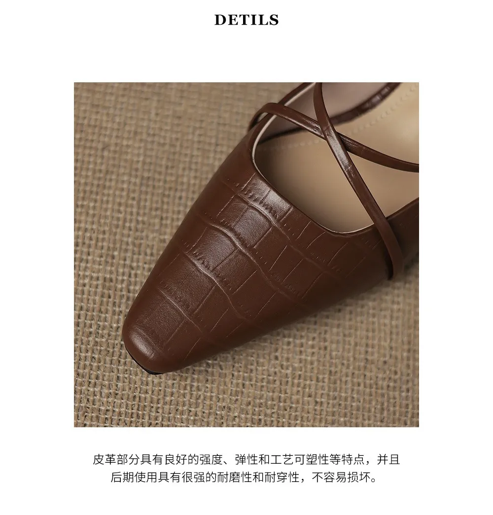 Retro low-heeled crisscross strap sexy fashion sandals in off-white and brown