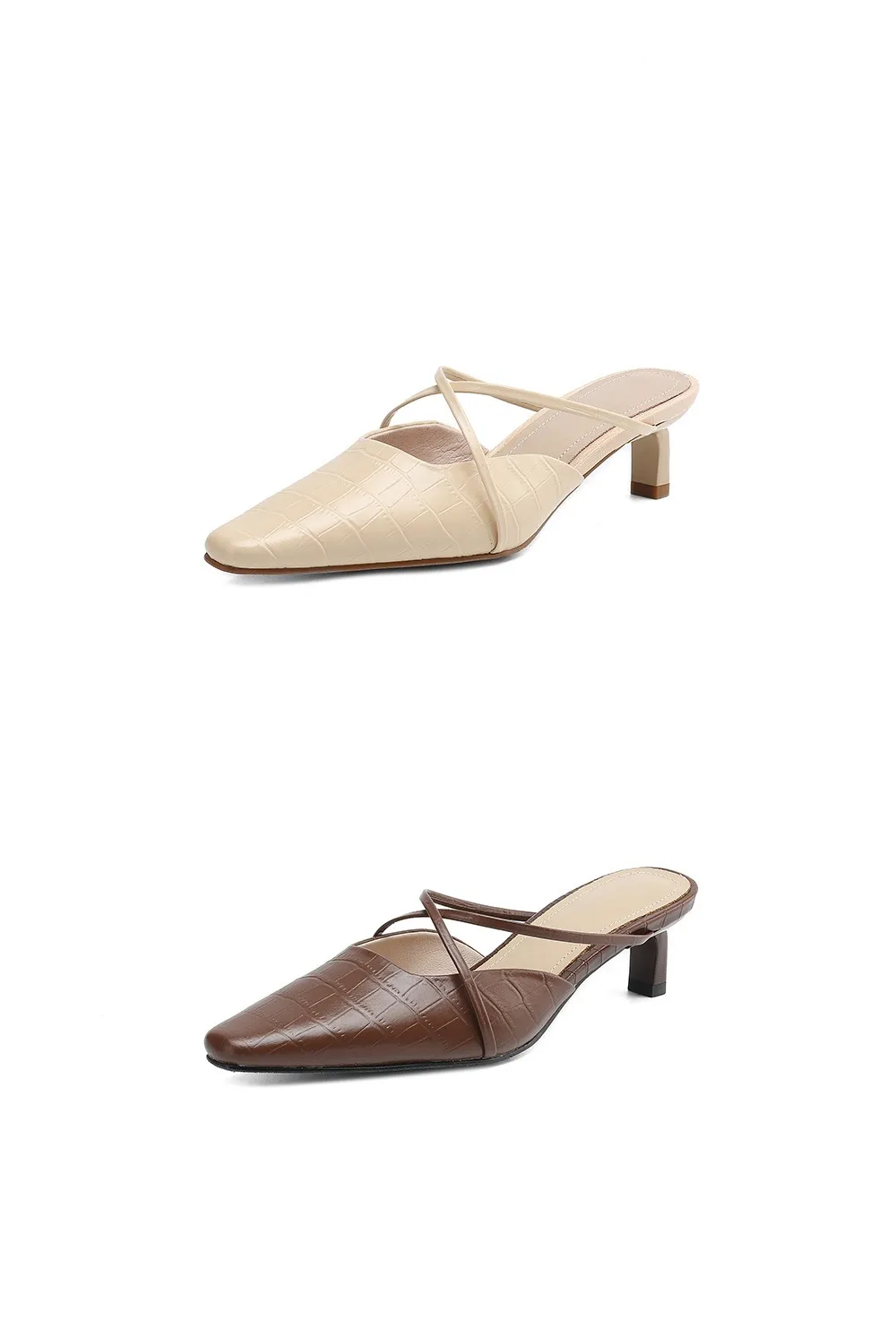 Retro low-heeled crisscross strap sexy fashion sandals in off-white and brown