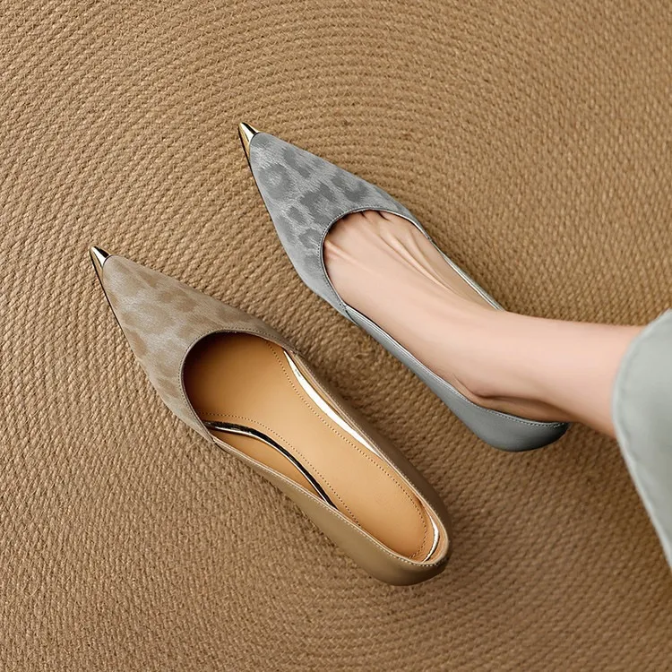 Early spring single shoes, pointed toe, low-cut, stiletto heel, slip-on, color-blocked women's shoes