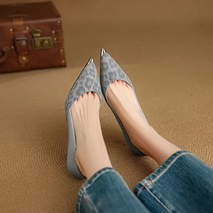 Early spring single shoes, pointed toe, low-cut, stiletto heel, slip-on, color-blocked women's shoes