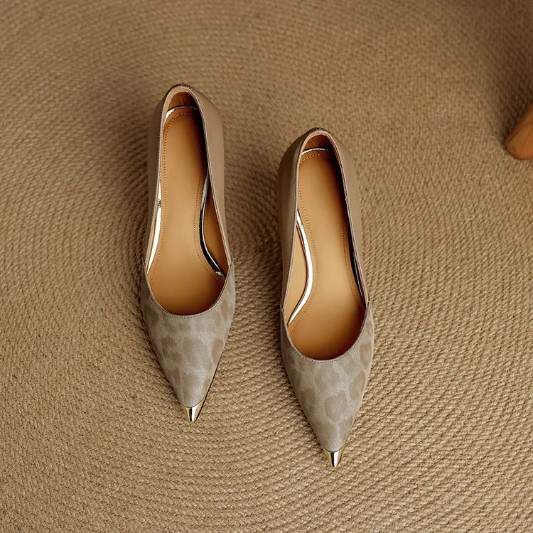Early spring single shoes, pointed toe, low-cut, stiletto heel, slip-on, color-blocked women's shoes