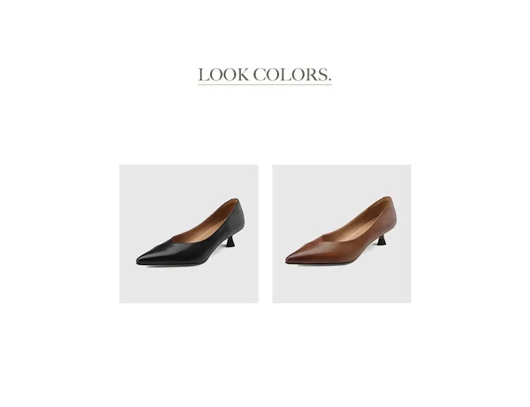Plus-size spring style stiletto leather flats, French pointed toe low-cut high heels, black work shoes