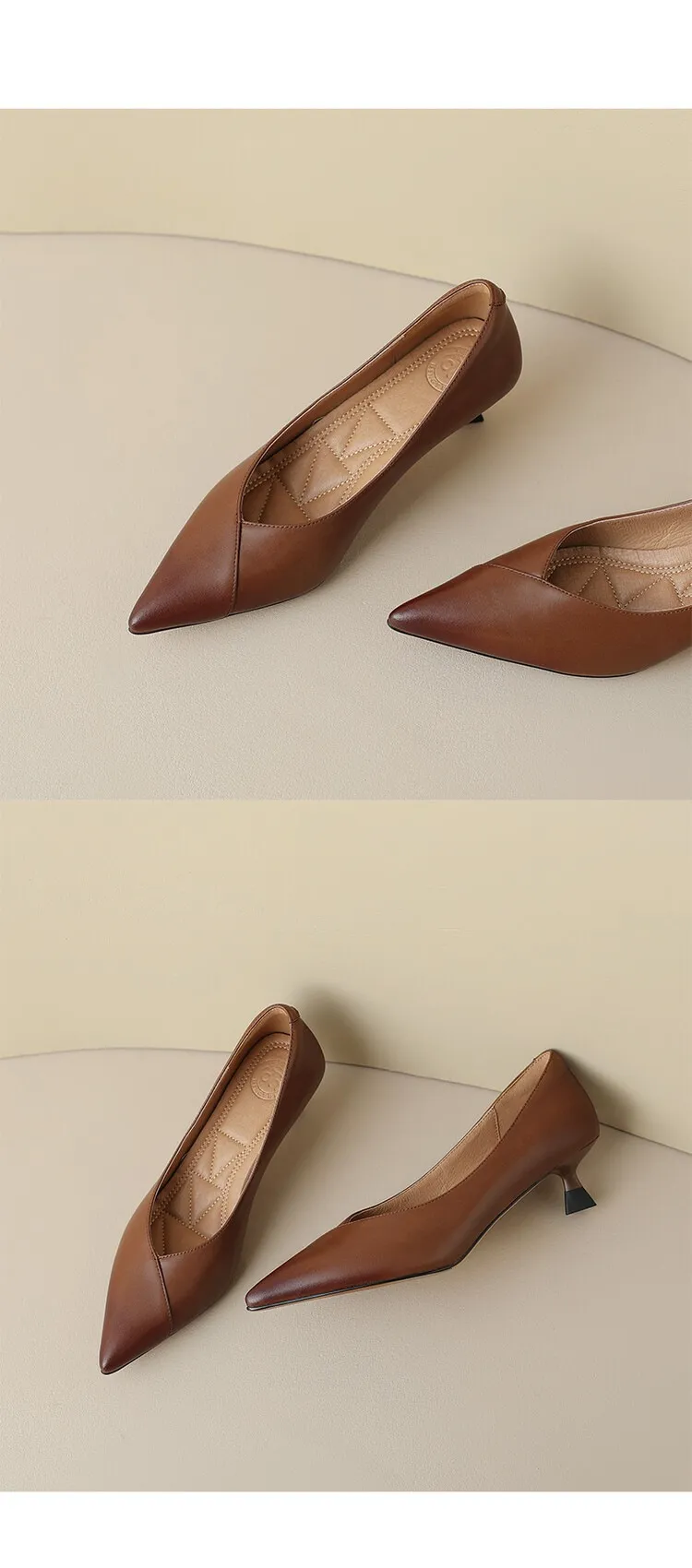 Plus-size spring style stiletto leather flats, French pointed toe low-cut high heels, black work shoes