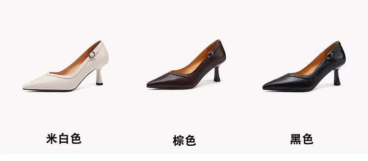 Women's stiletto heels, spring and autumn sheepskin pointed toe low-cut single shoes, plus size
