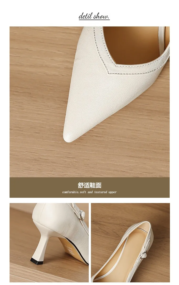 Women's stiletto heels, spring and autumn sheepskin pointed toe low-cut single shoes, plus size