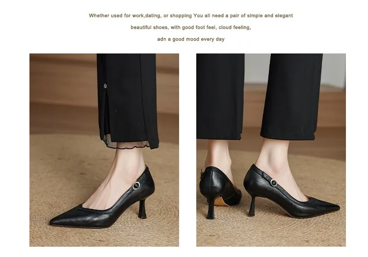 Women's stiletto heels, spring and autumn sheepskin pointed toe low-cut single shoes, plus size