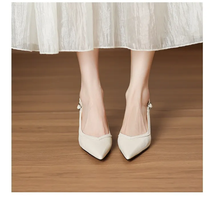 Women's stiletto heels, spring and autumn sheepskin pointed toe low-cut single shoes, plus size