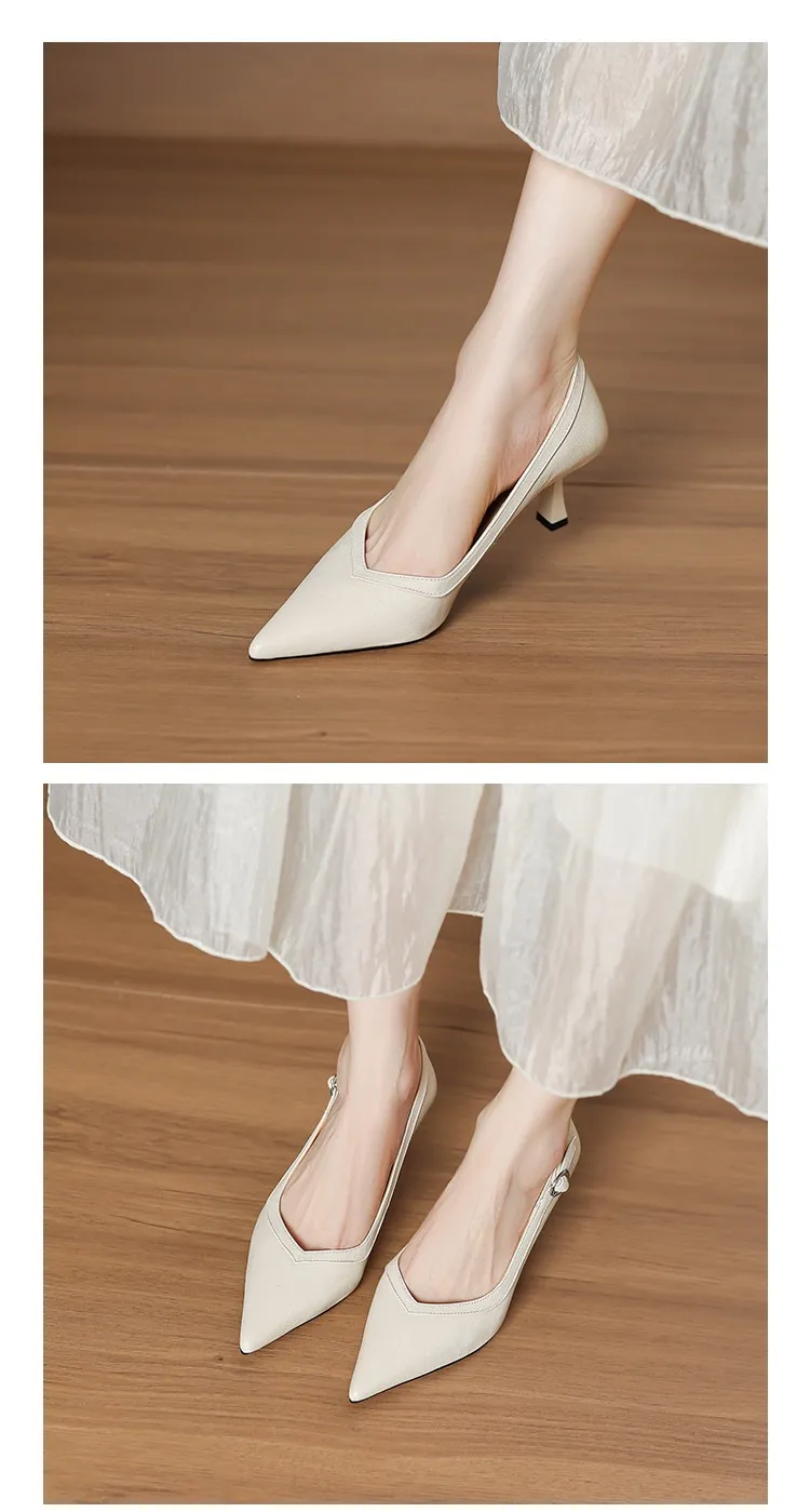 Women's stiletto heels, spring and autumn sheepskin pointed toe low-cut single shoes, plus size