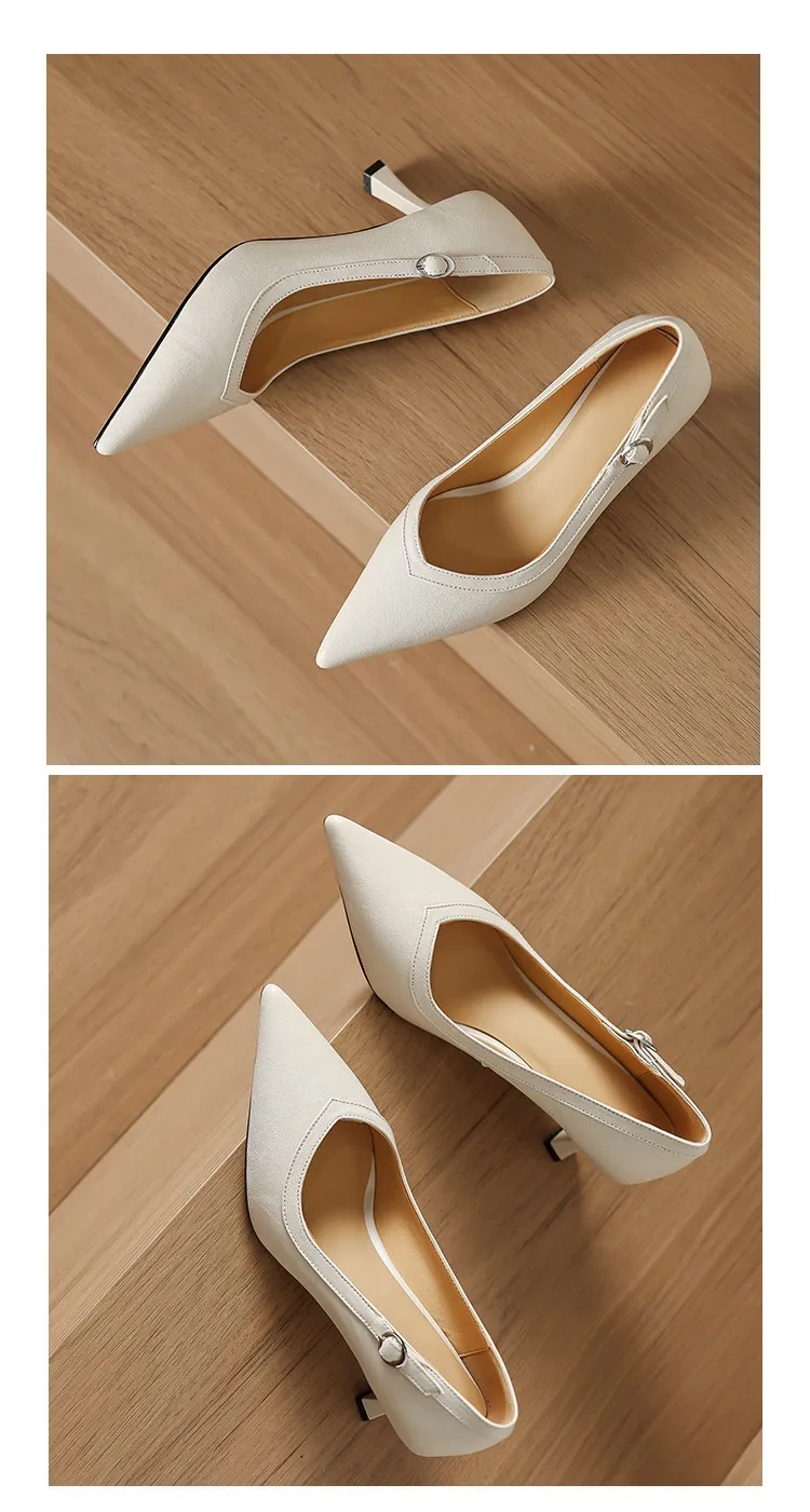 Women's stiletto heels, spring and autumn sheepskin pointed toe low-cut single shoes, plus size