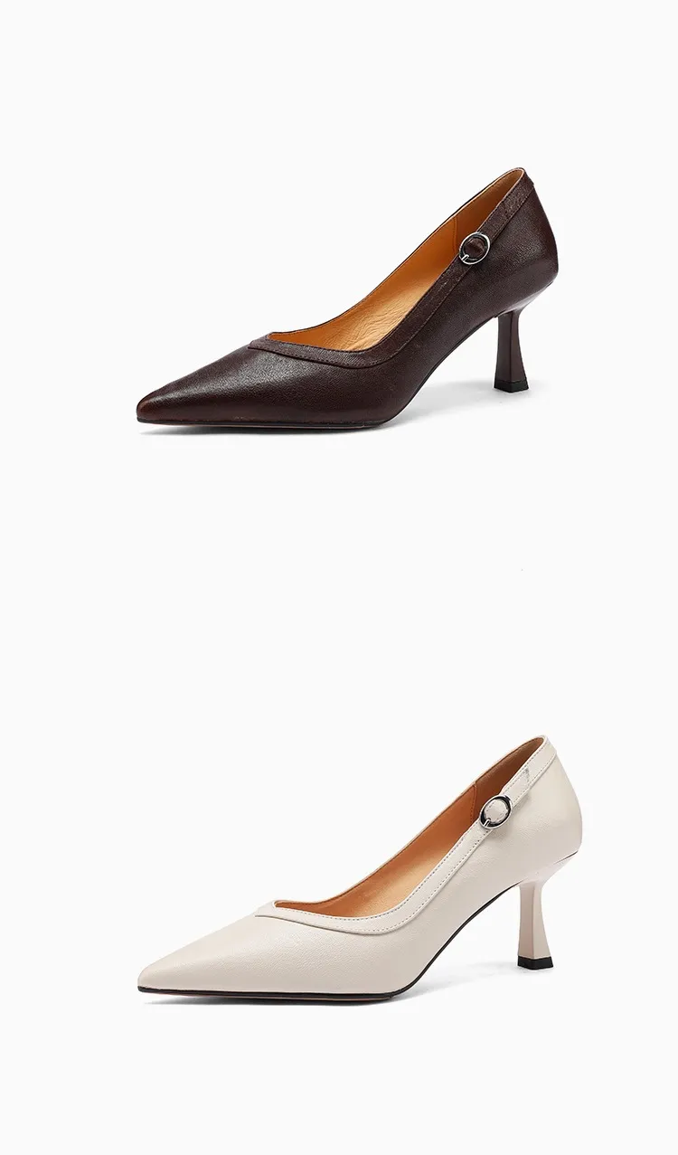 Women's stiletto heels, spring and autumn sheepskin pointed toe low-cut single shoes, plus size