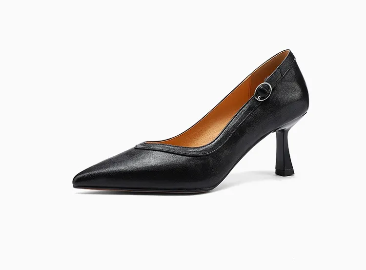 Women's stiletto heels, spring and autumn sheepskin pointed toe low-cut single shoes, plus size