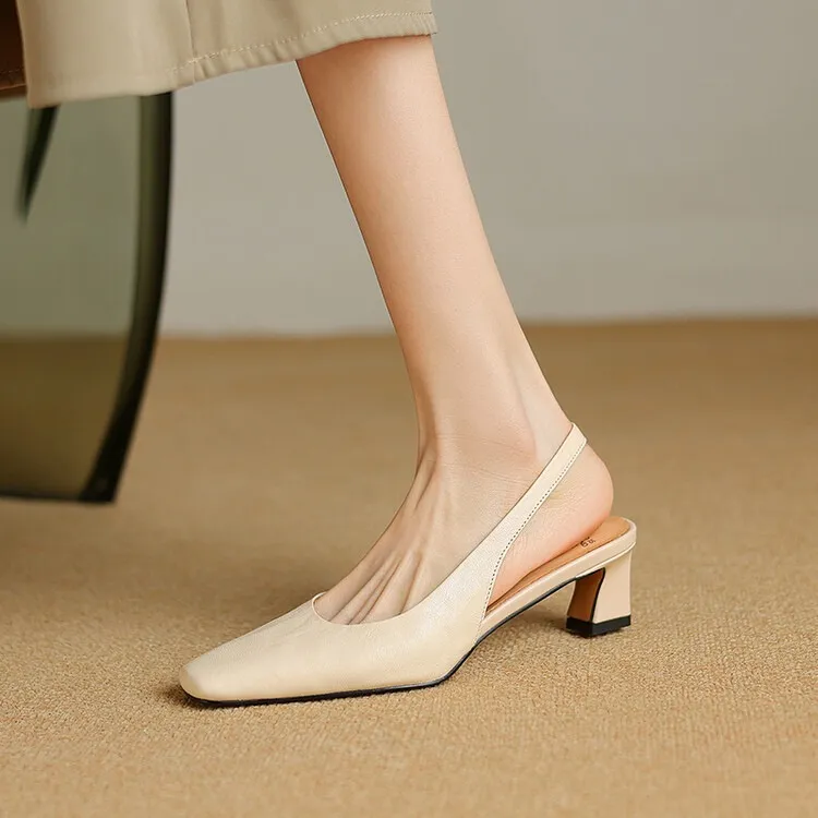 Early spring/summer women's slip-on sheepskin open-back sandals with chunky heels, Korean style square toe