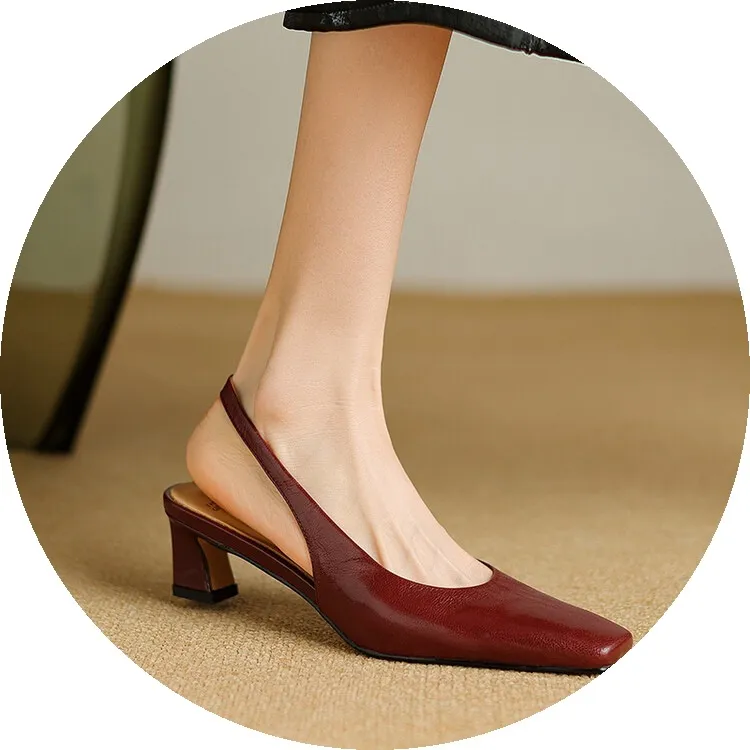 Early spring/summer women's slip-on sheepskin open-back sandals with chunky heels, Korean style square toe