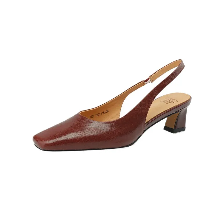 Early spring/summer women's slip-on sheepskin open-back sandals with chunky heels, Korean style square toe