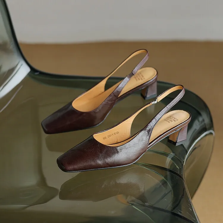 Early spring/summer women's slip-on sheepskin open-back sandals with chunky heels, Korean style square toe