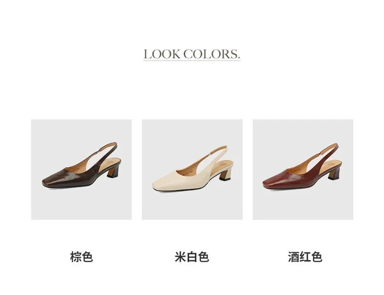 Early spring/summer women's slip-on sheepskin open-back sandals with chunky heels, Korean style square toe