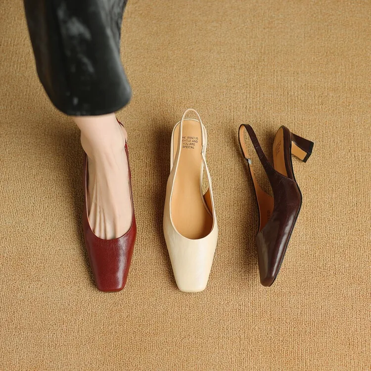 Early spring/summer women's slip-on sheepskin open-back sandals with chunky heels, Korean style square toe