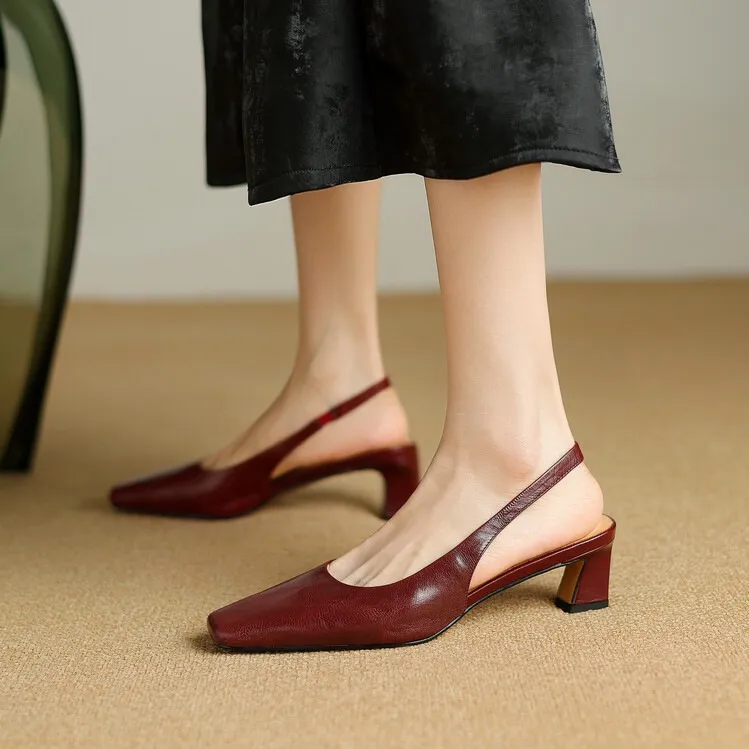 Early spring/summer women's slip-on sheepskin open-back sandals with chunky heels, Korean style square toe