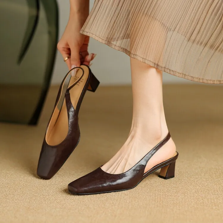 Early spring/summer women's slip-on sheepskin open-back sandals with chunky heels, Korean style square toe