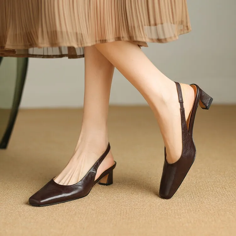 Early spring/summer women's slip-on sheepskin open-back sandals with chunky heels, Korean style square toe
