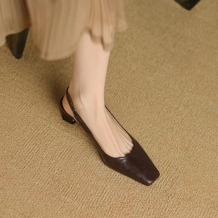 Early spring/summer women's slip-on sheepskin open-back sandals with chunky heels, Korean style square toe