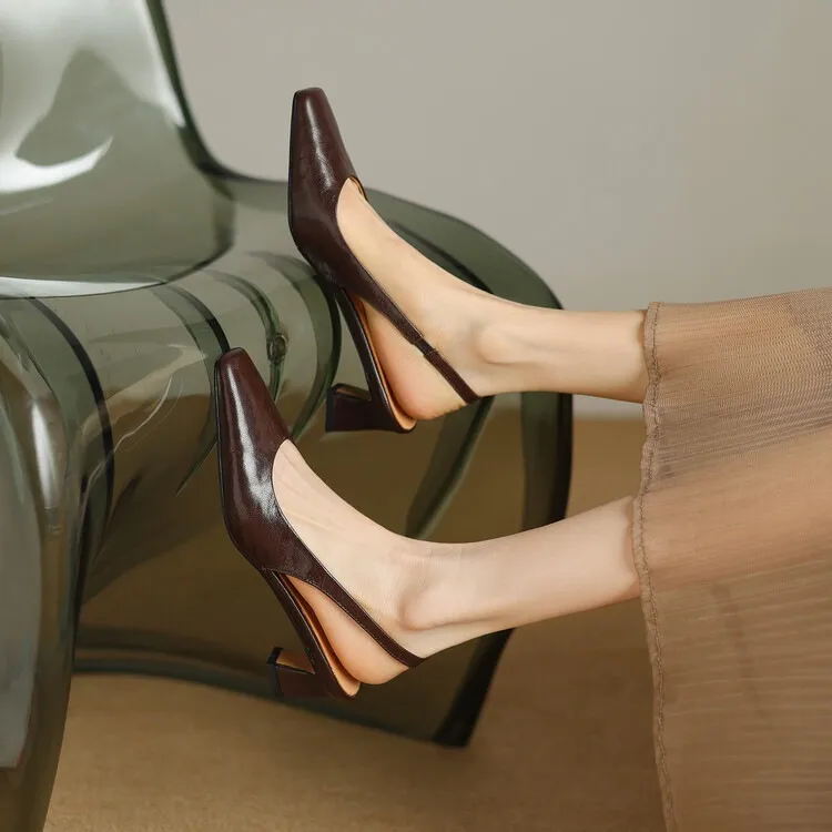 Early spring/summer women's slip-on sheepskin open-back sandals with chunky heels, Korean style square toe