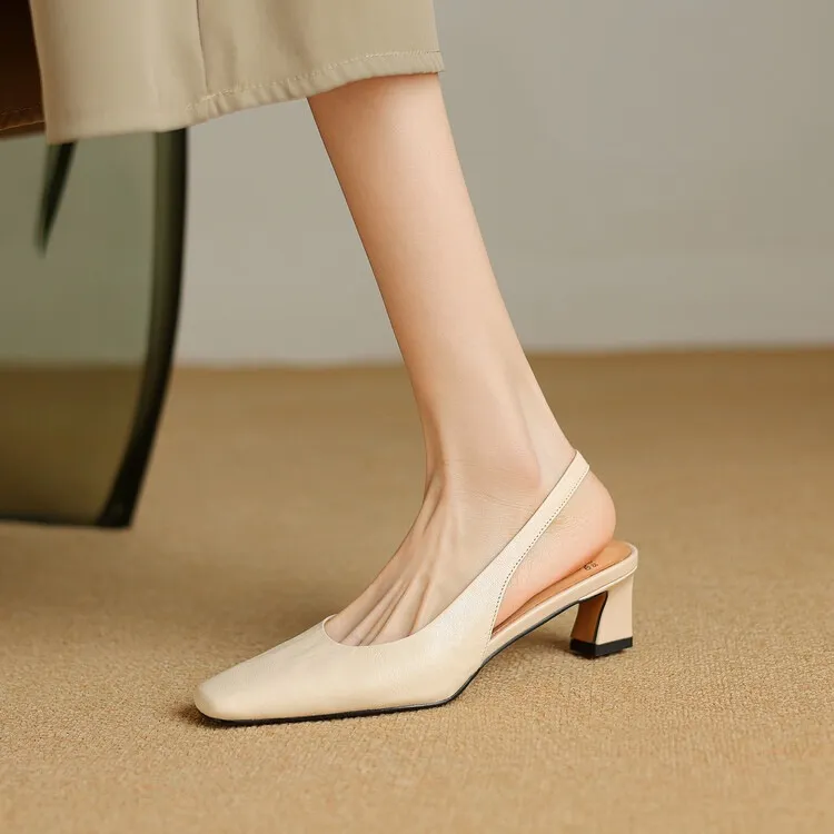 Early spring/summer women's slip-on sheepskin open-back sandals with chunky heels, Korean style square toe