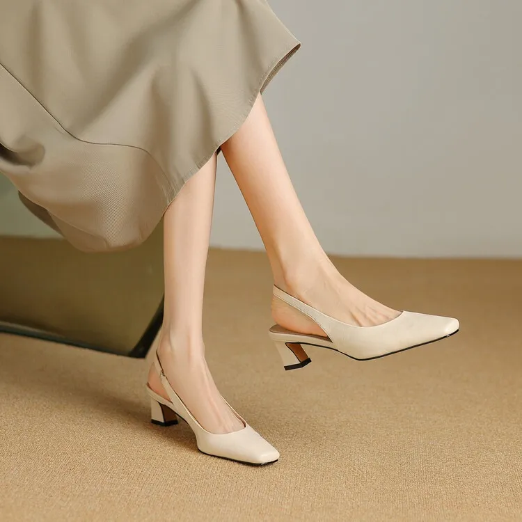 Early spring/summer women's slip-on sheepskin open-back sandals with chunky heels, Korean style square toe