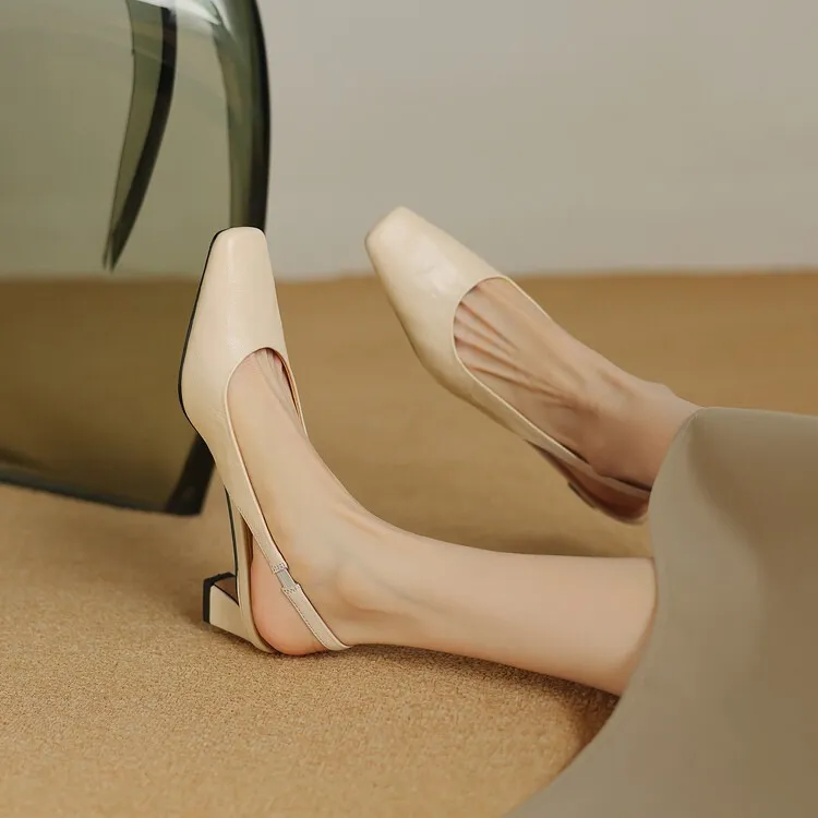 Early spring/summer women's slip-on sheepskin open-back sandals with chunky heels, Korean style square toe
