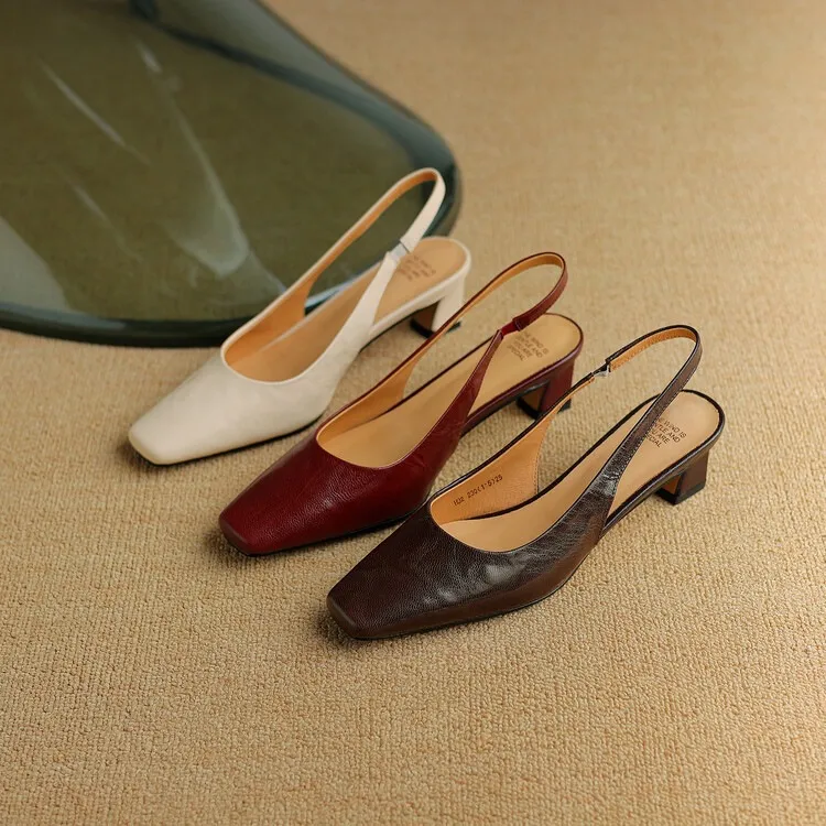 Early spring/summer women's slip-on sheepskin open-back sandals with chunky heels, Korean style square toe