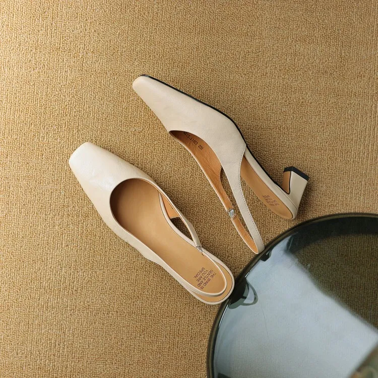 Early spring/summer women's slip-on sheepskin open-back sandals with chunky heels, Korean style square toe
