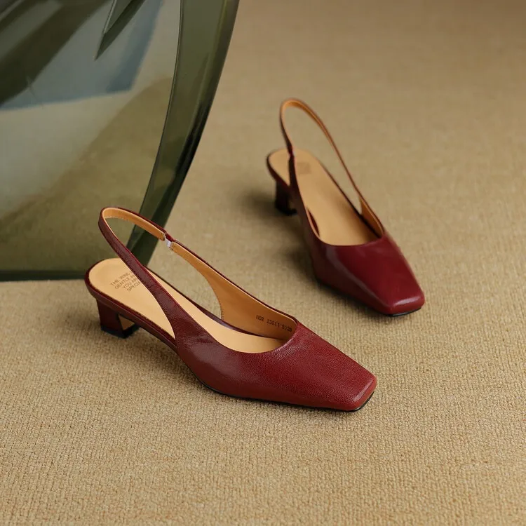 Early spring/summer women's slip-on sheepskin open-back sandals with chunky heels, Korean style square toe