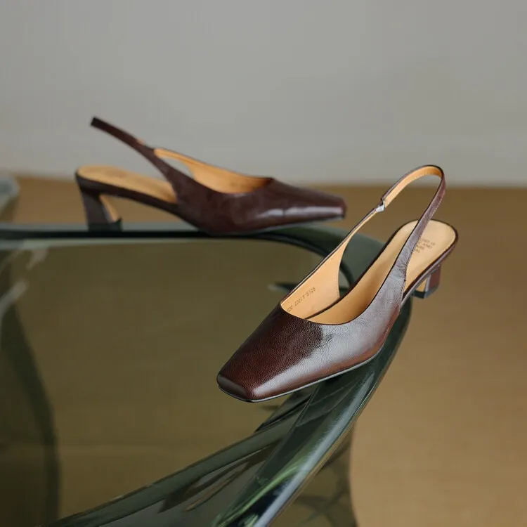 Early spring/summer women's slip-on sheepskin open-back sandals with chunky heels, Korean style square toe
