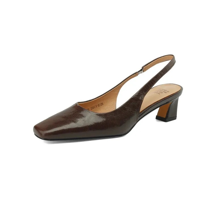 Early spring/summer women's slip-on sheepskin open-back sandals with chunky heels, Korean style square toe