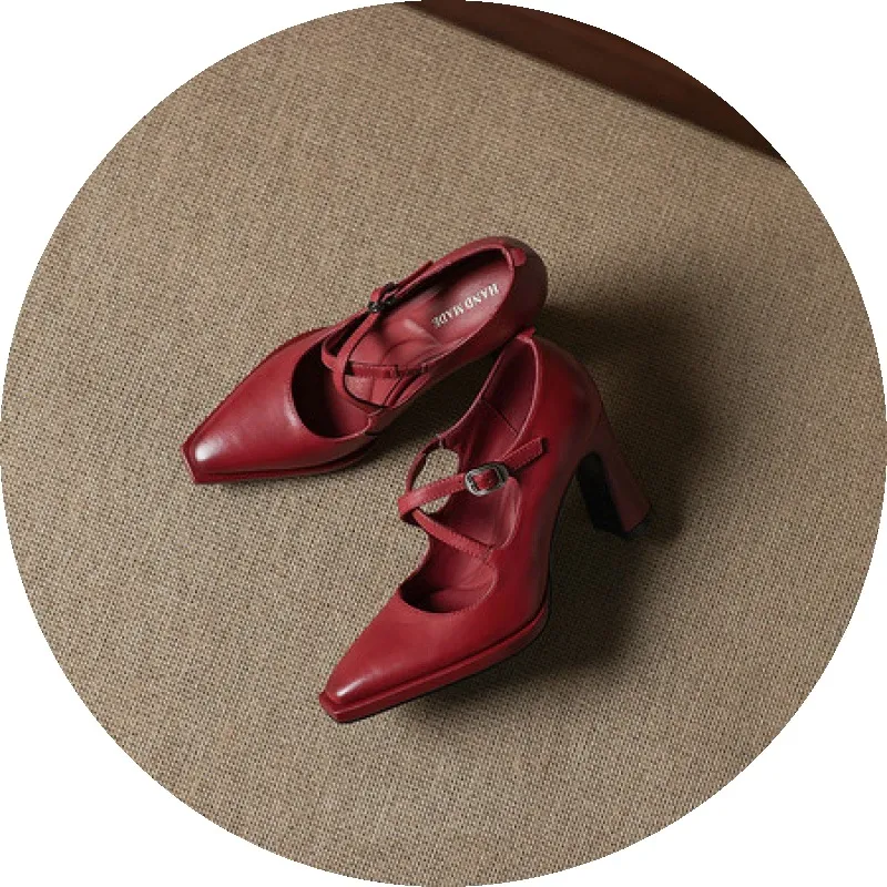 Early spring elegant pointed-toe crisscross strap high heels for women with thick soles and buckles