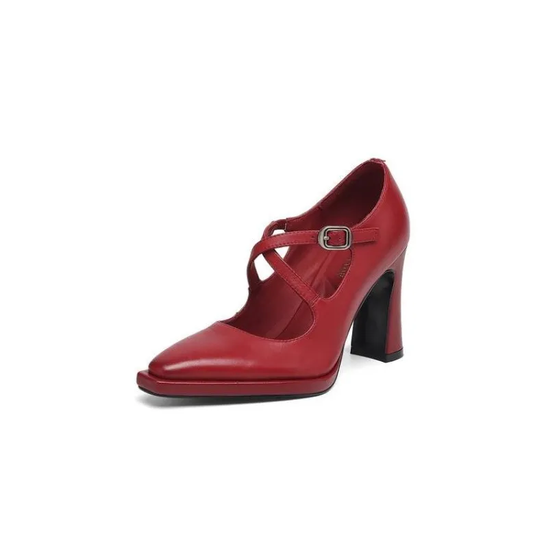 Early spring elegant pointed-toe crisscross strap high heels for women with thick soles and buckles